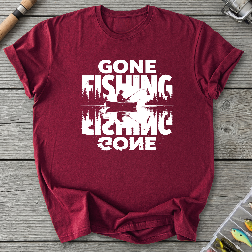 Gone Fishing Lake Reflection T-Shirt in Maroon | River Giants Club