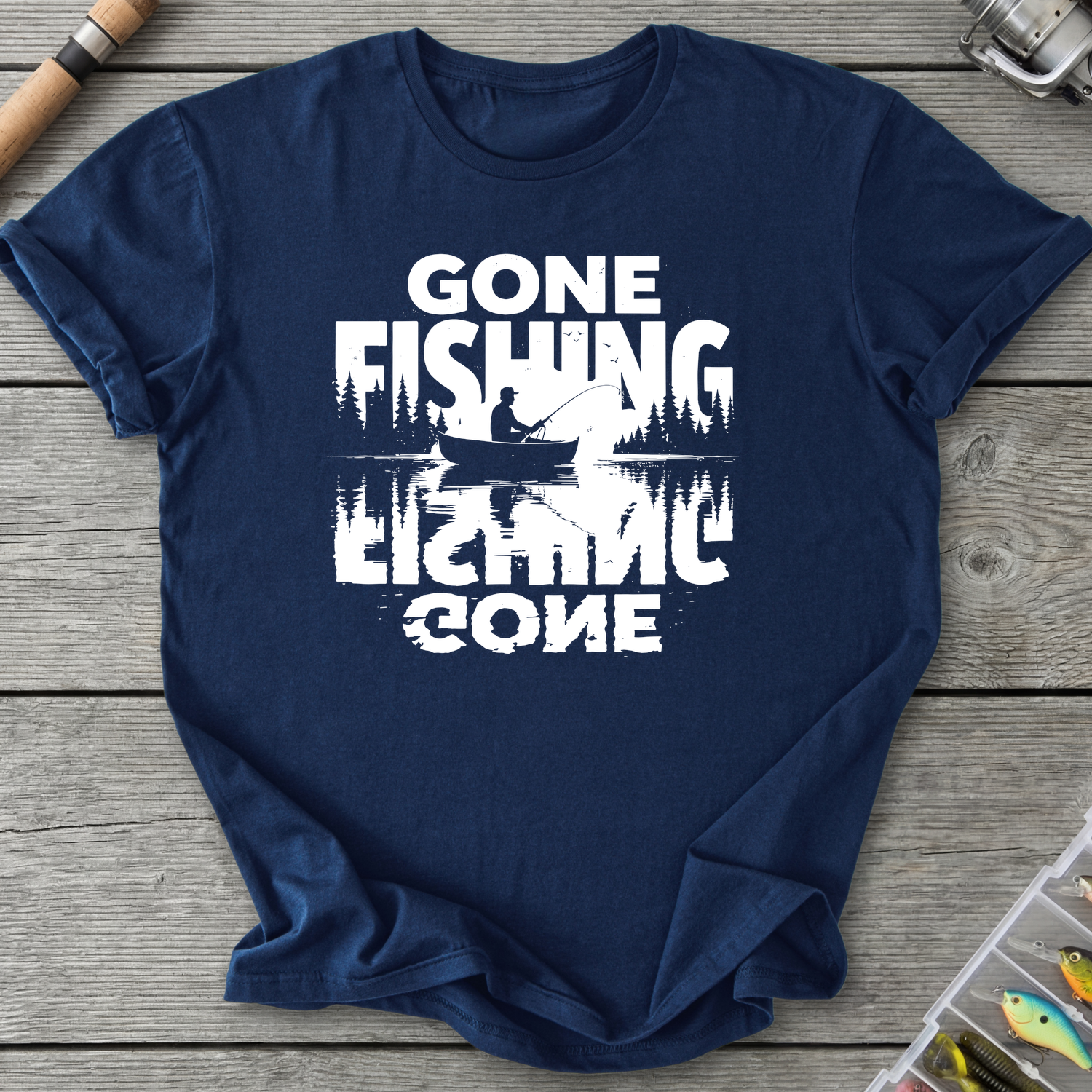 Gone Fishing Lake Reflection T-Shirt in Navy | River Giants Club