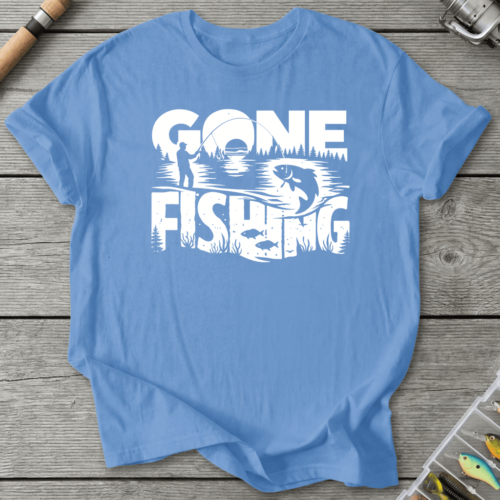 Gone Fishing Lake Scene T-Shirt in Carolina Blue | River Giants Club