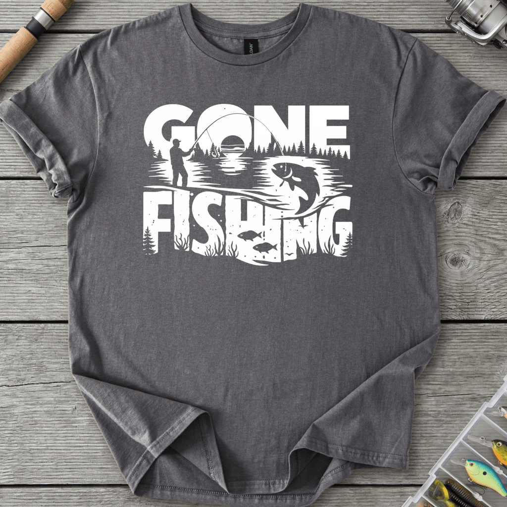 Gone Fishing Lake Scene T-Shirt in Charcoal | River Giants Club