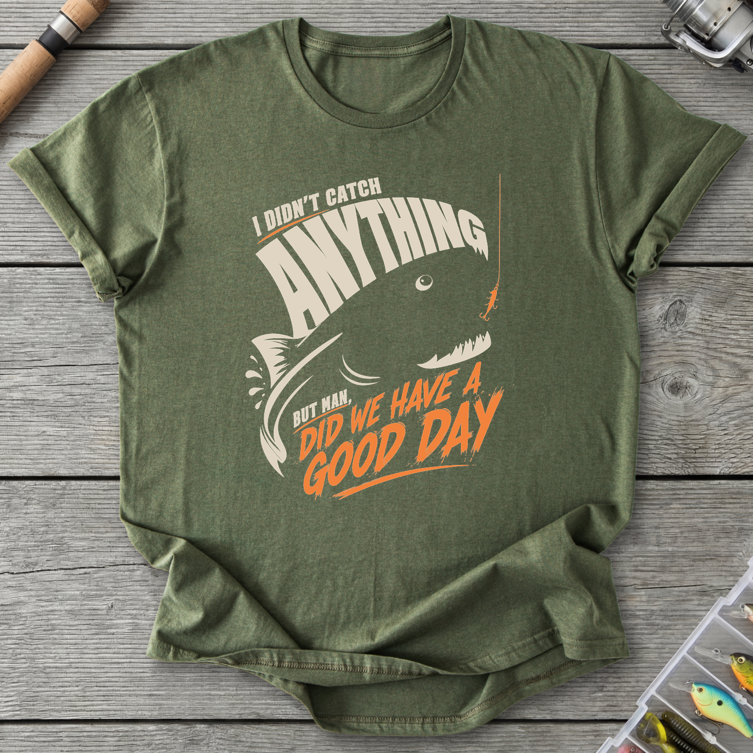 Good Day Fishing T-Shirt in Military Green | River Giants Club