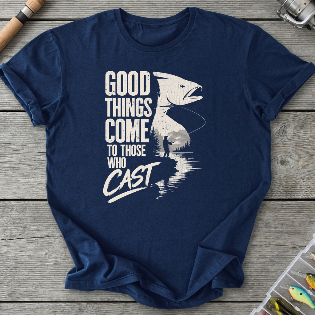 Good Things Come To Those Who Cast T-Shirt in Navy | River Giants Club