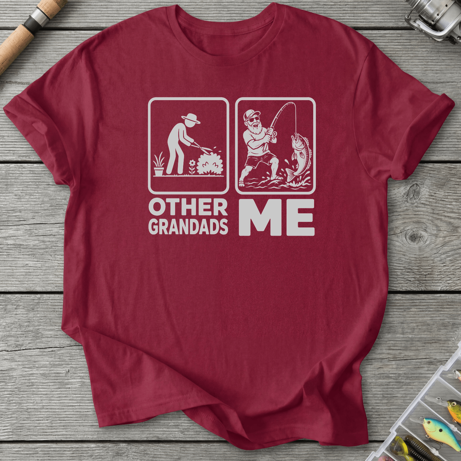 Grandad Fishing T-Shirt in Cardinal Red | River Giants Club
