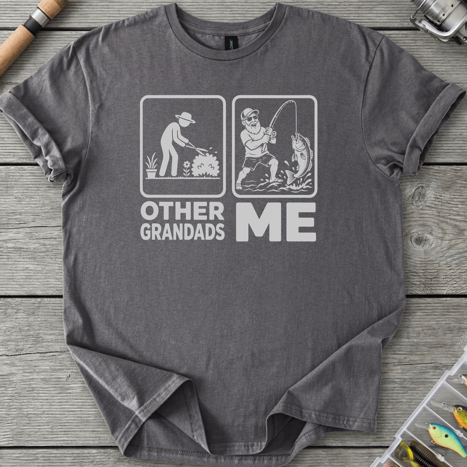 Grandad Fishing T-Shirt in Charcoal | River Giants Club
