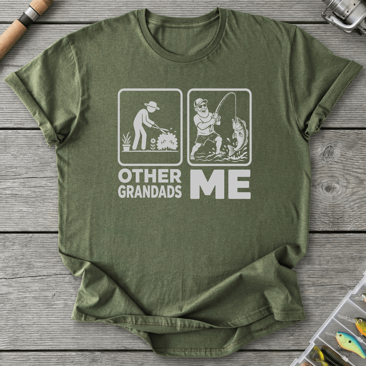 Grandad Fishing T-Shirt in Military Green | River Giants Club