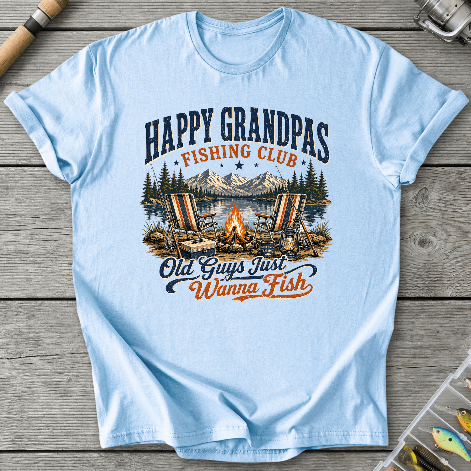 Happy Grandpas Fishing Club T-Shirt in Light Blue | River Giants Club
