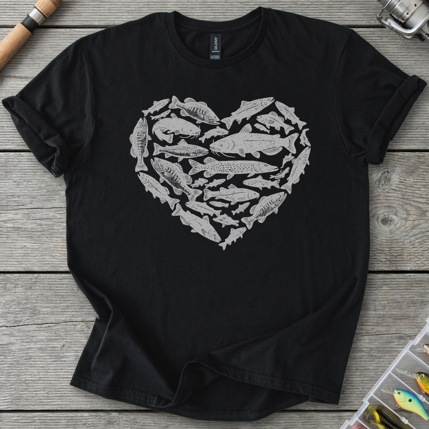 Heart Shaped Fish T-Shirt in Black | River Giants Club