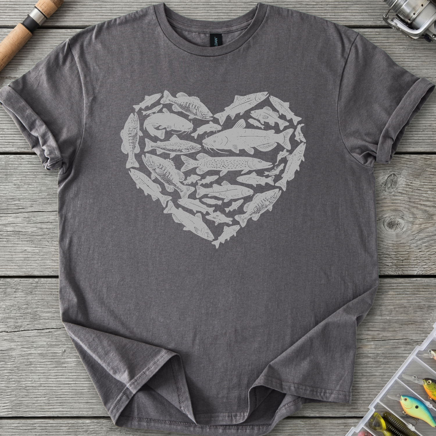 Heart Shaped Fish T-Shirt in Charcoal | River Giants Club