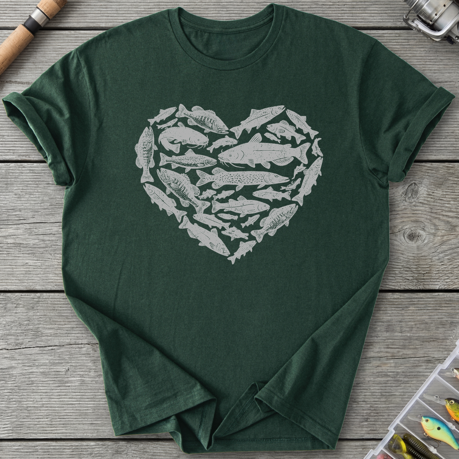 Heart Shaped Fish T-Shirt in Forest Green | River Giants Club