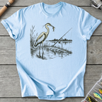Heron Beside Fishing Rod T-Shirt in Light Blue | River Giants Club