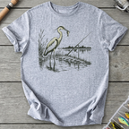 Heron Beside Fishing Rod T-Shirt in Sport Grey | River Giants Club