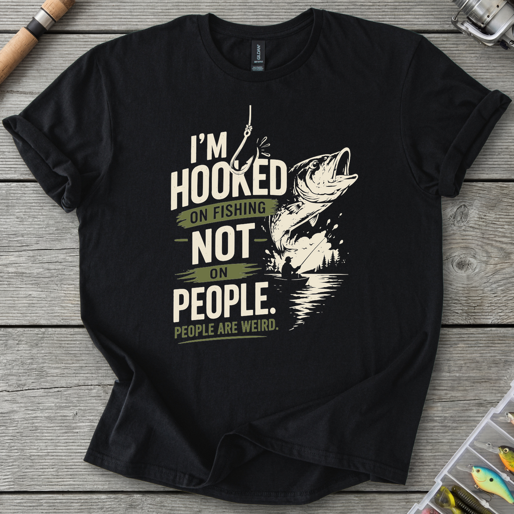 Hooked on Fishing Not People T-Shirt in Black | River Giants Club