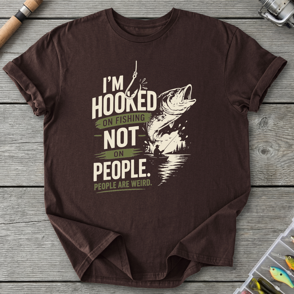 Hooked on Fishing Not People T-Shirt in Dark Chocolate | River Giants Club