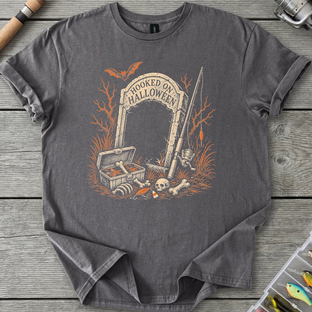Hooked on Halloween Fishing T-Shirt in Charcoal | River Giants Club