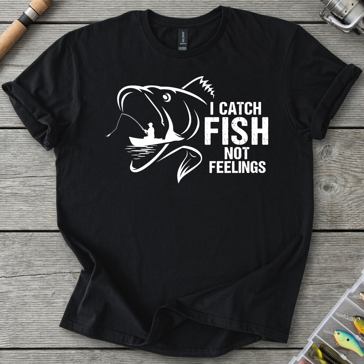 I Catch Fish Not Feelings T-Shirt in Black | River Giants Club