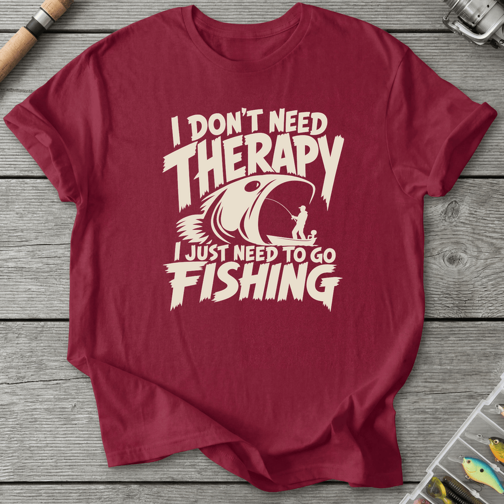 I Don't Need Therapy Fishing T-Shirt in Cardinal Red | River Giants Club
