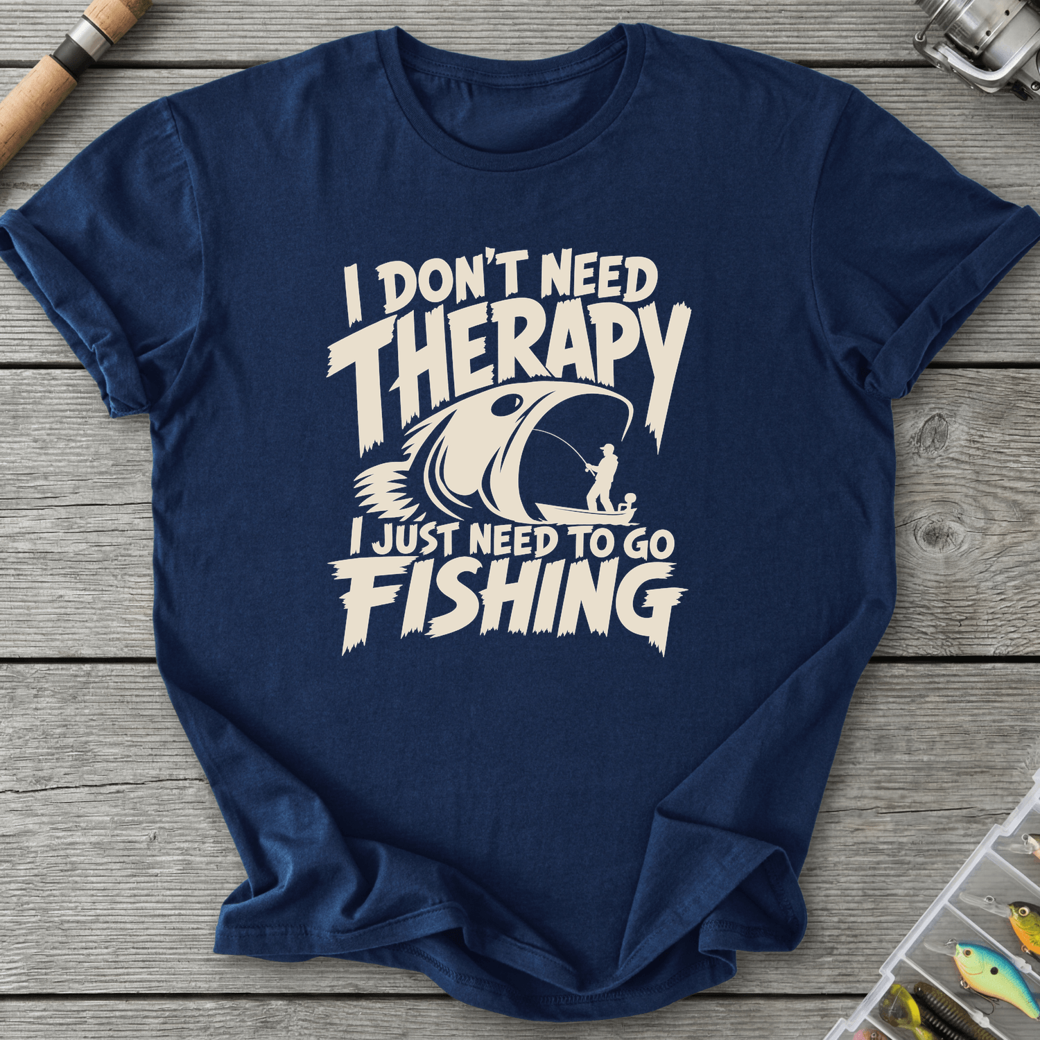 I Don't Need Therapy Fishing T-Shirt in Navy | River Giants Club