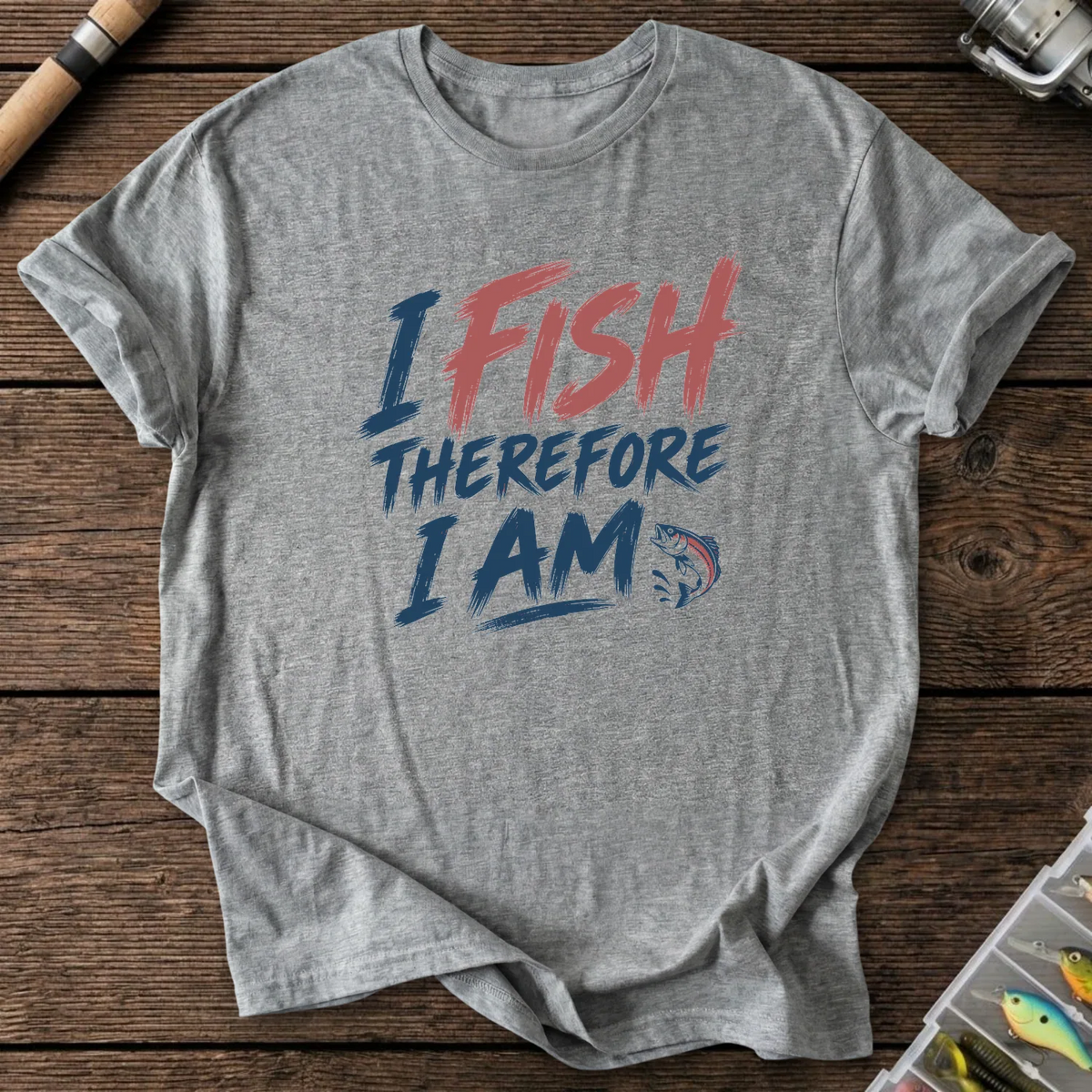 I Fish Therefore I Am T-Shirt in Graphite Heather | River Giants Club