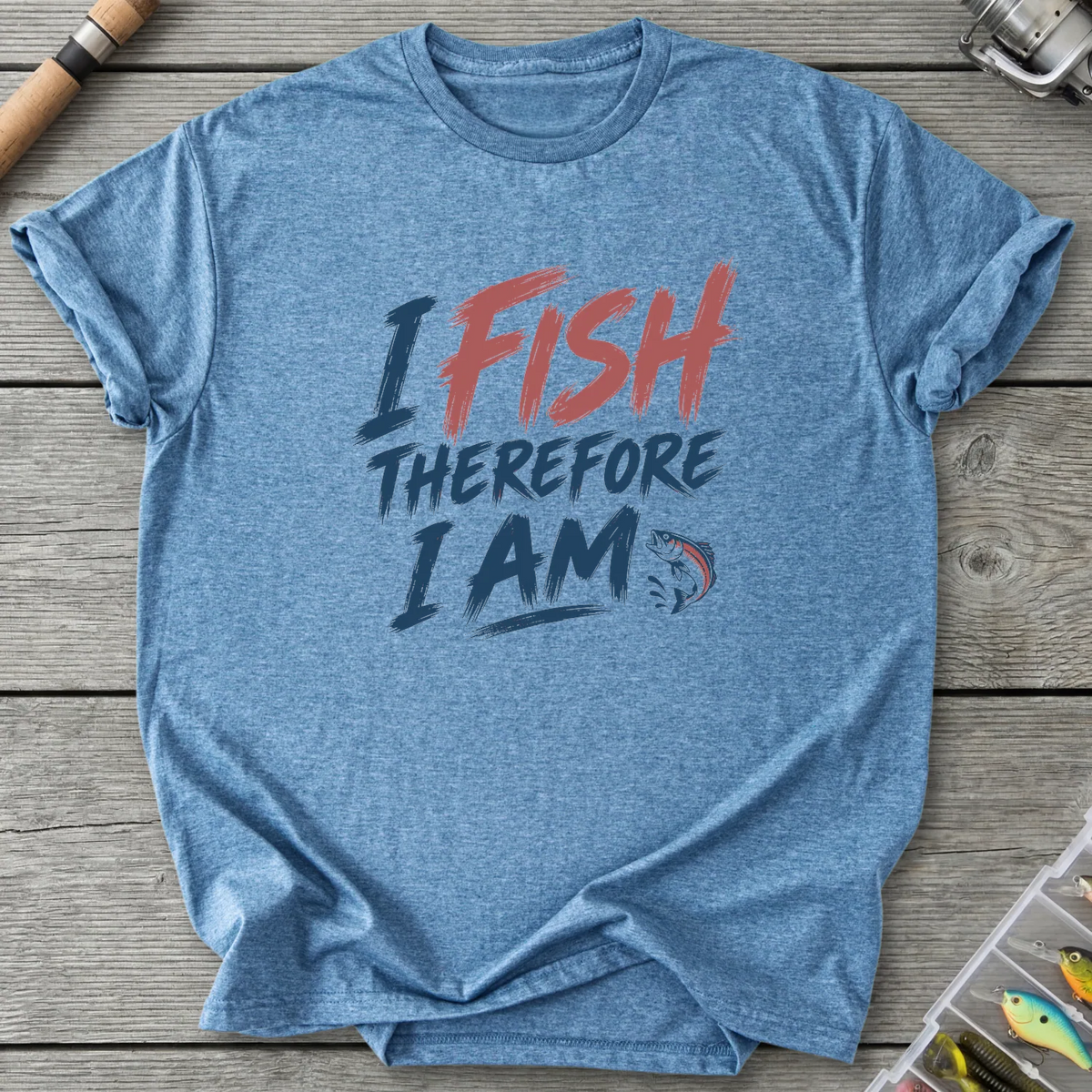 I Fish Therefore I Am T-Shirt in Heather Indigo | River Giants Club