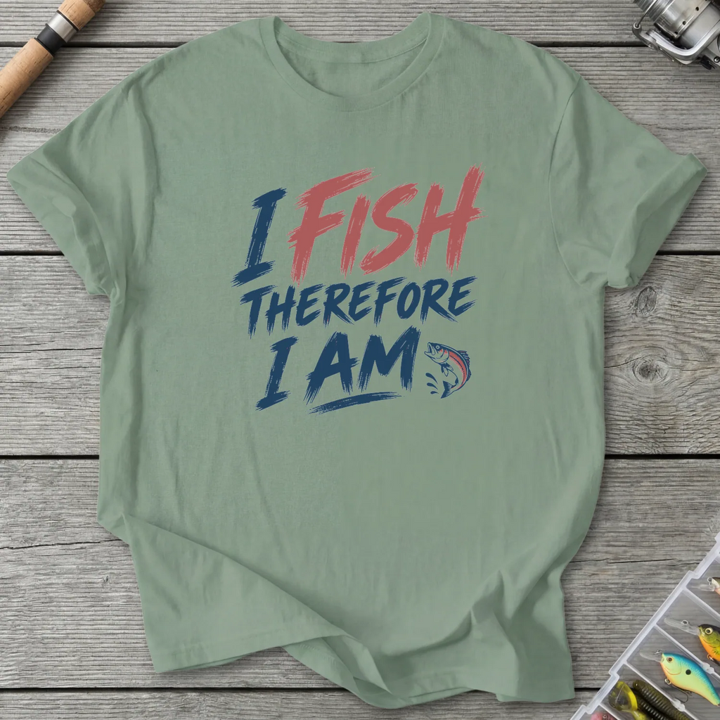 I Fish Therefore I Am T-Shirt in Sage | River Giants Club