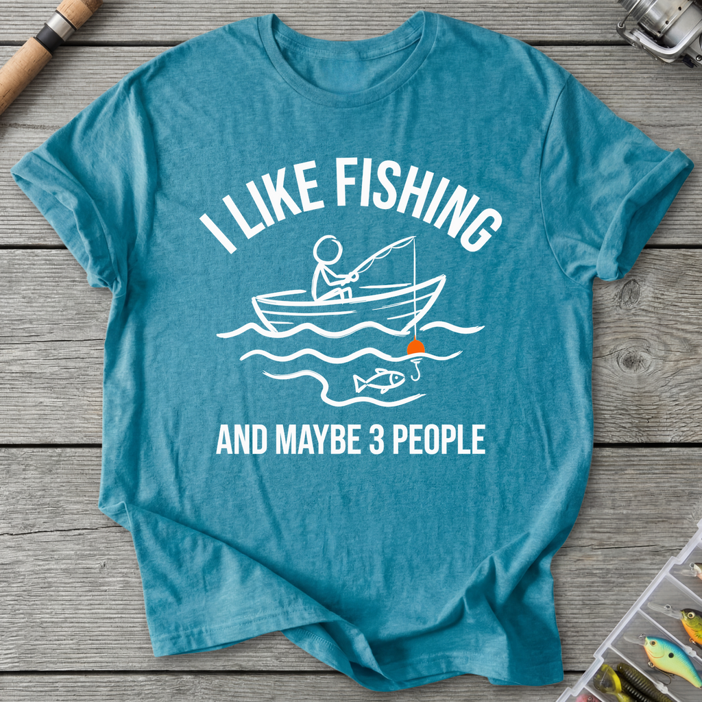 I Like Fishing and Maybe 3 People T-Shirt in Heather Galapagos Blue | River Giants Club