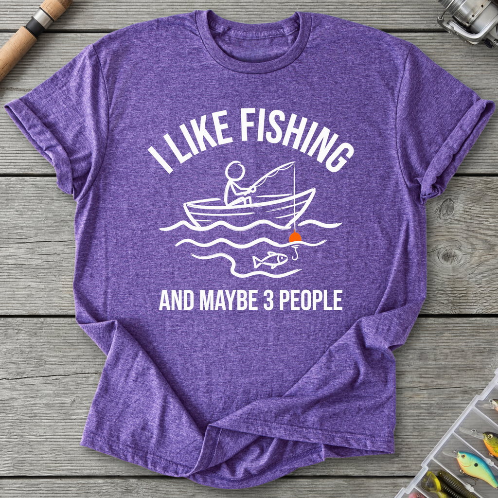 I Like Fishing and Maybe 3 People T-Shirt in Heather Purple | River Giants Club