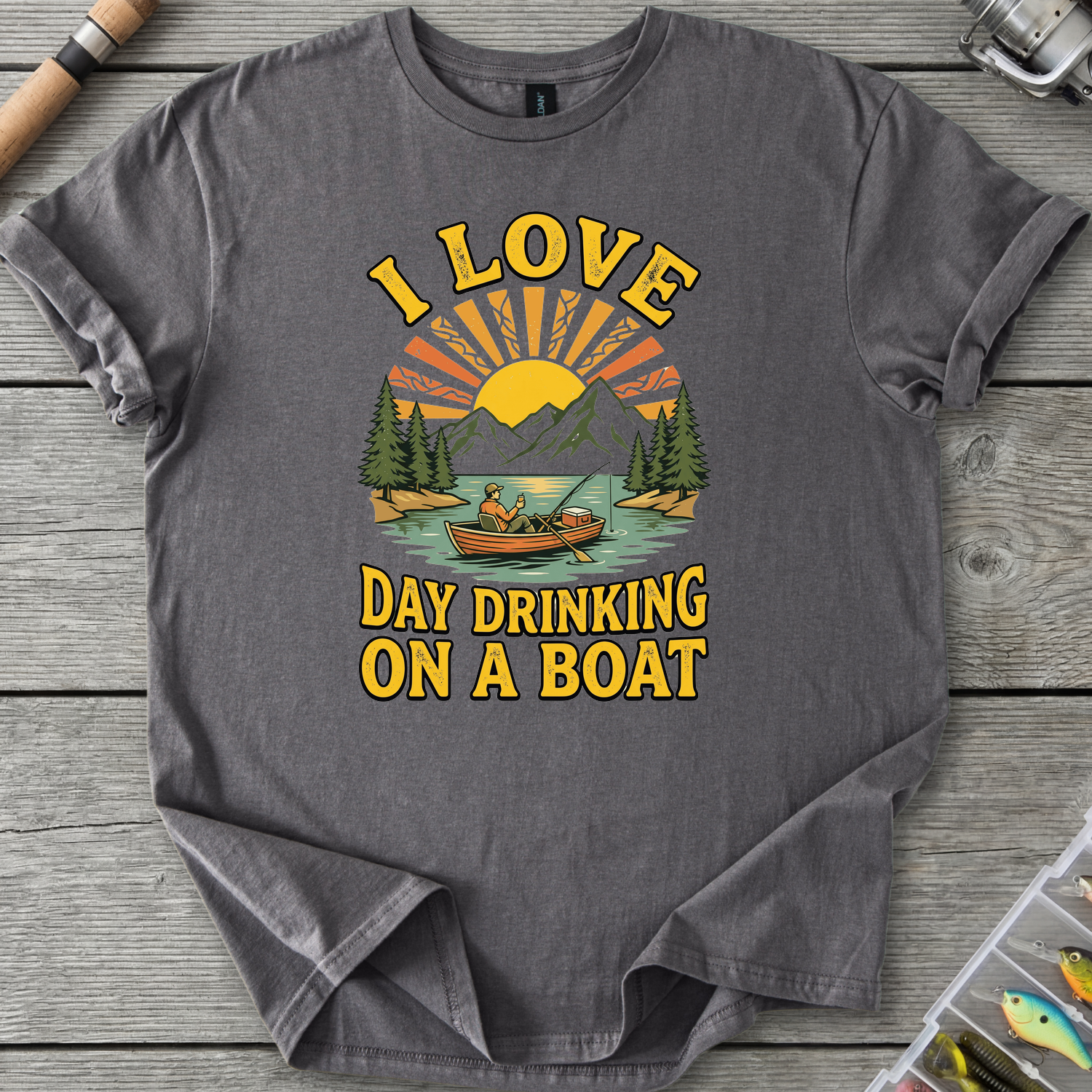 I Love Day Drinking On A Boat T-Shirt in Charcoal | River Giants Club