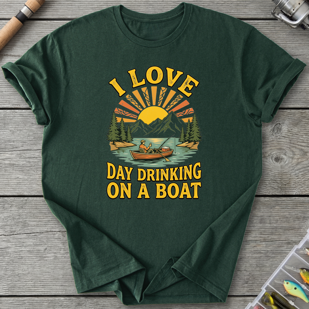 I Love Day Drinking On A Boat T-Shirt in Forest Green | River Giants Club