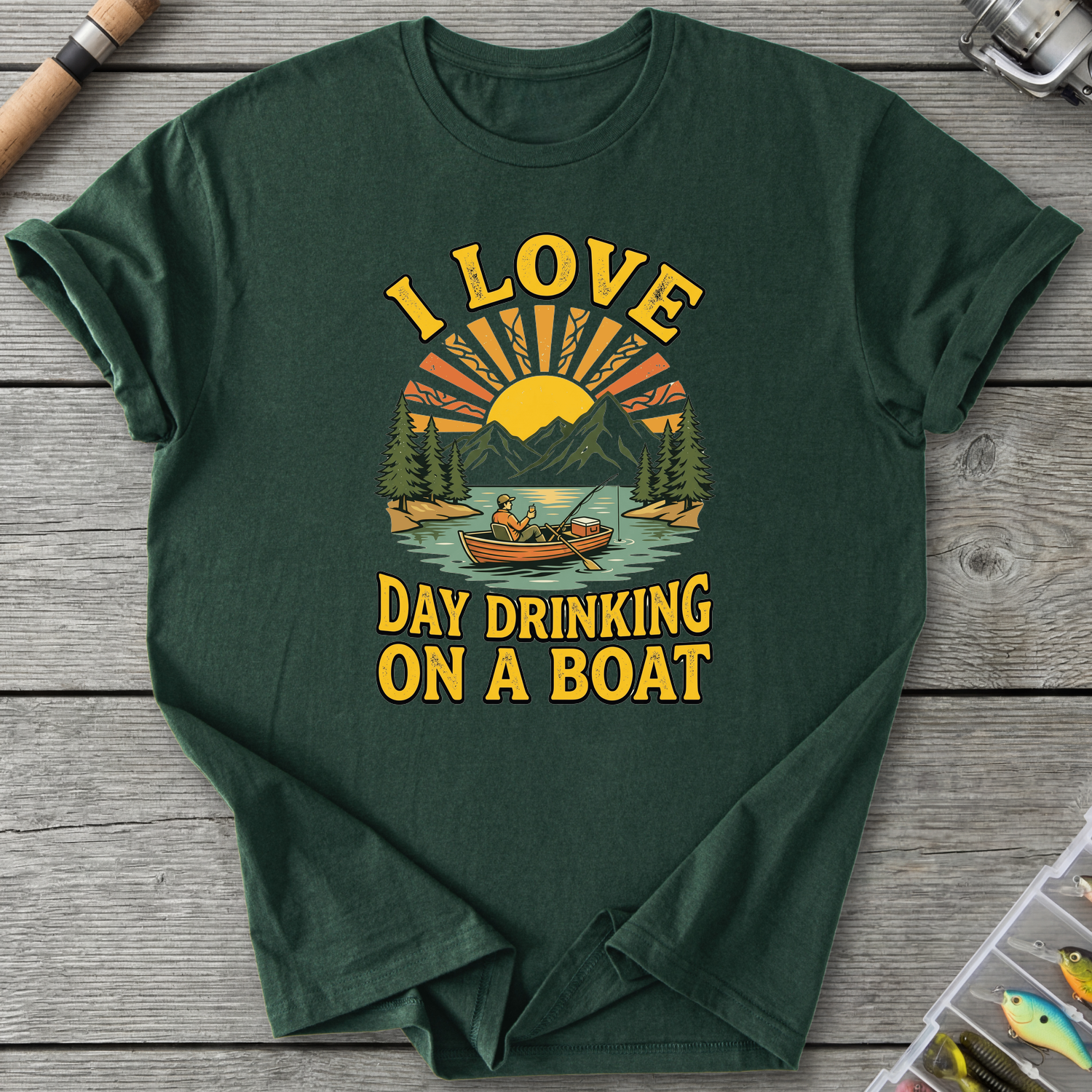 I Love Day Drinking On A Boat T-Shirt in Forest Green | River Giants Club