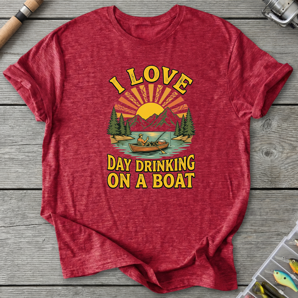 I Love Day Drinking On A Boat T-Shirt in Heather Red | River Giants Club