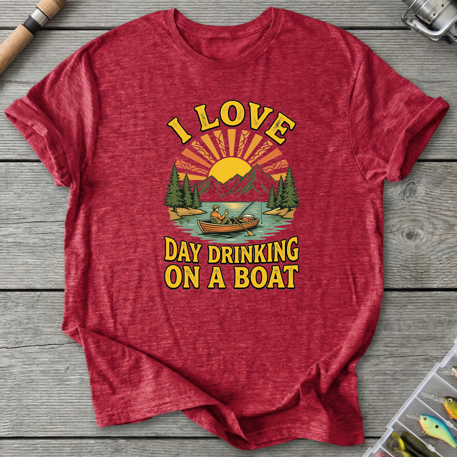 I Love Day Drinking On A Boat T-Shirt in Heather Red | River Giants Club