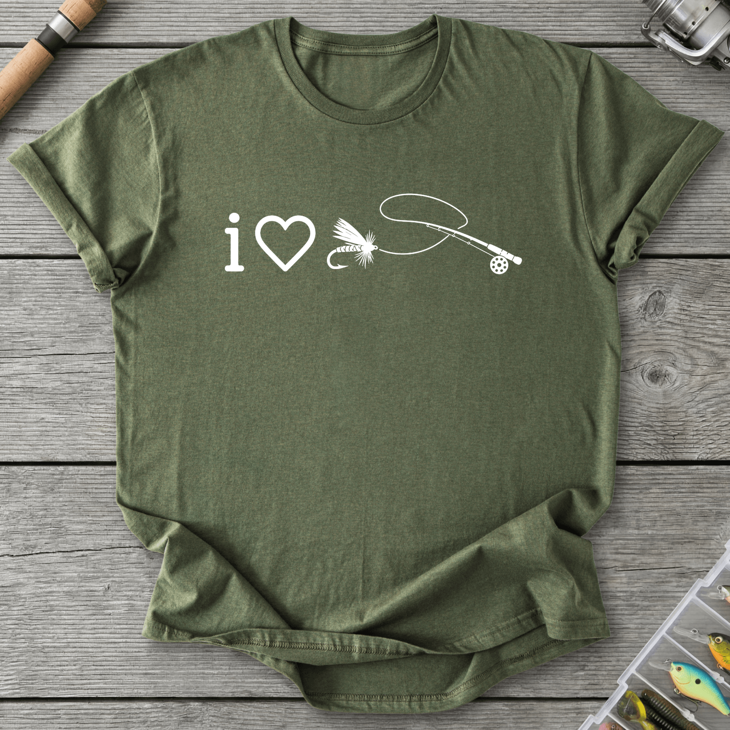 I Love Flyfishing T-Shirt in Military Green | River Giants Club