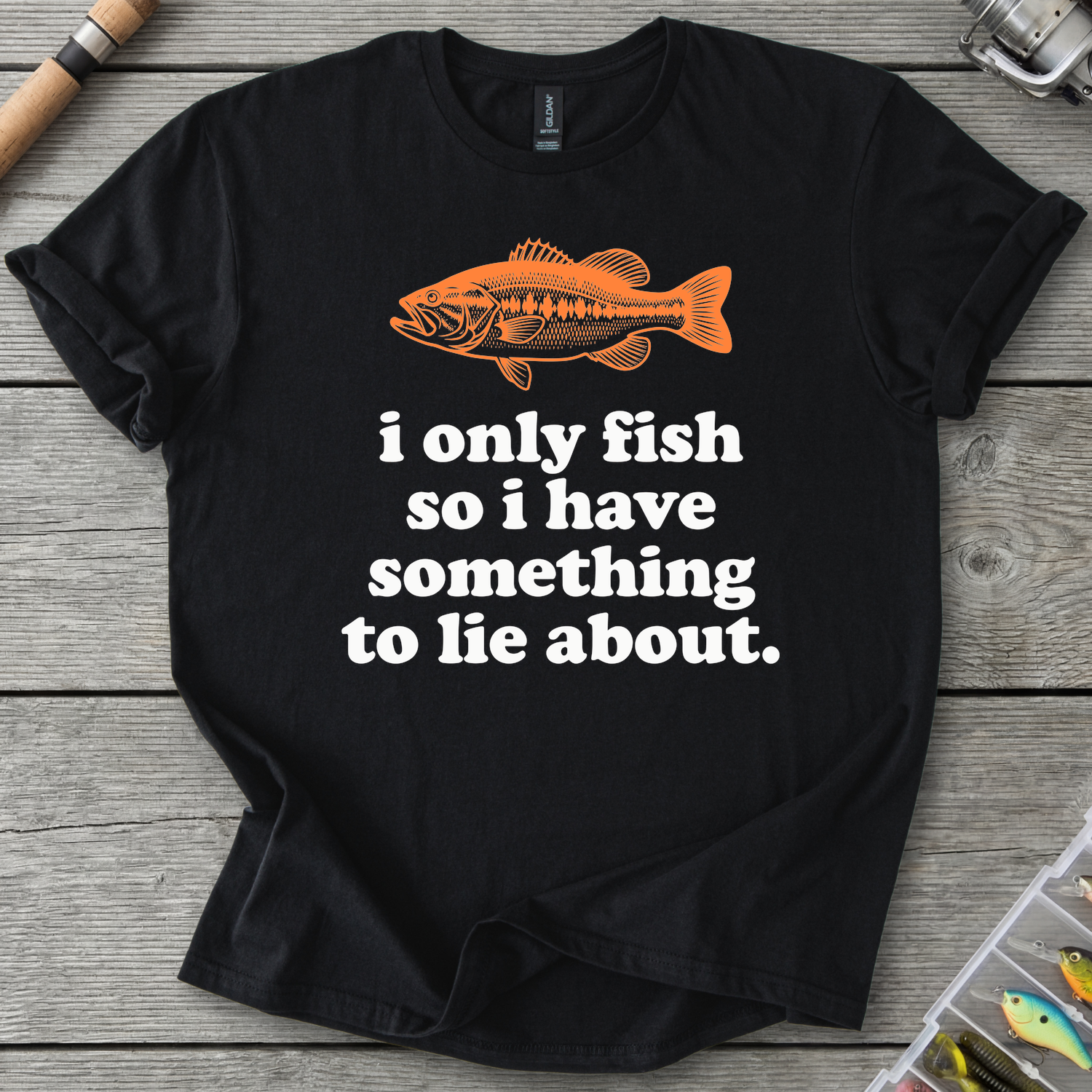 I Only Fish Dark Lie About It T-Shirt in Black | River Giants Club