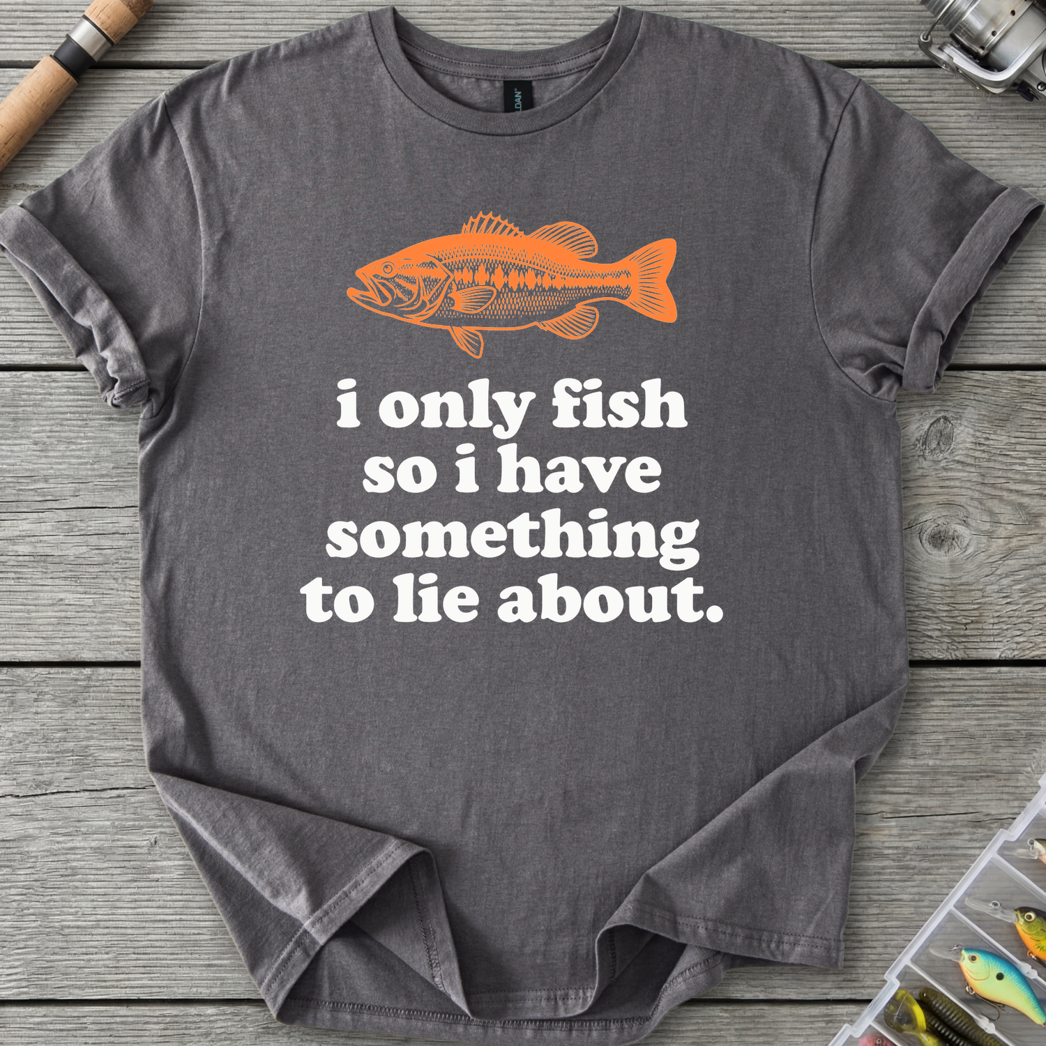 I Only Fish Dark Lie About It T-Shirt in Charcoal | River Giants Club