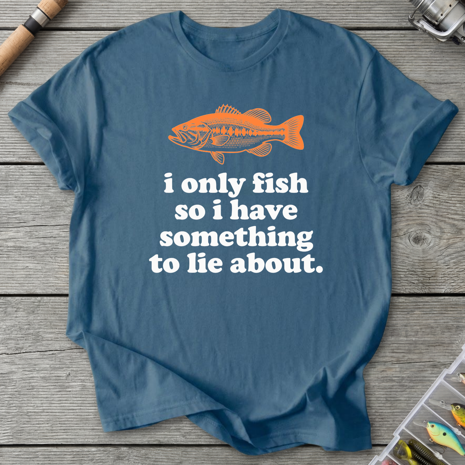 I Only Fish Dark Lie About It T-Shirt in Indigo Blue | River Giants Club
