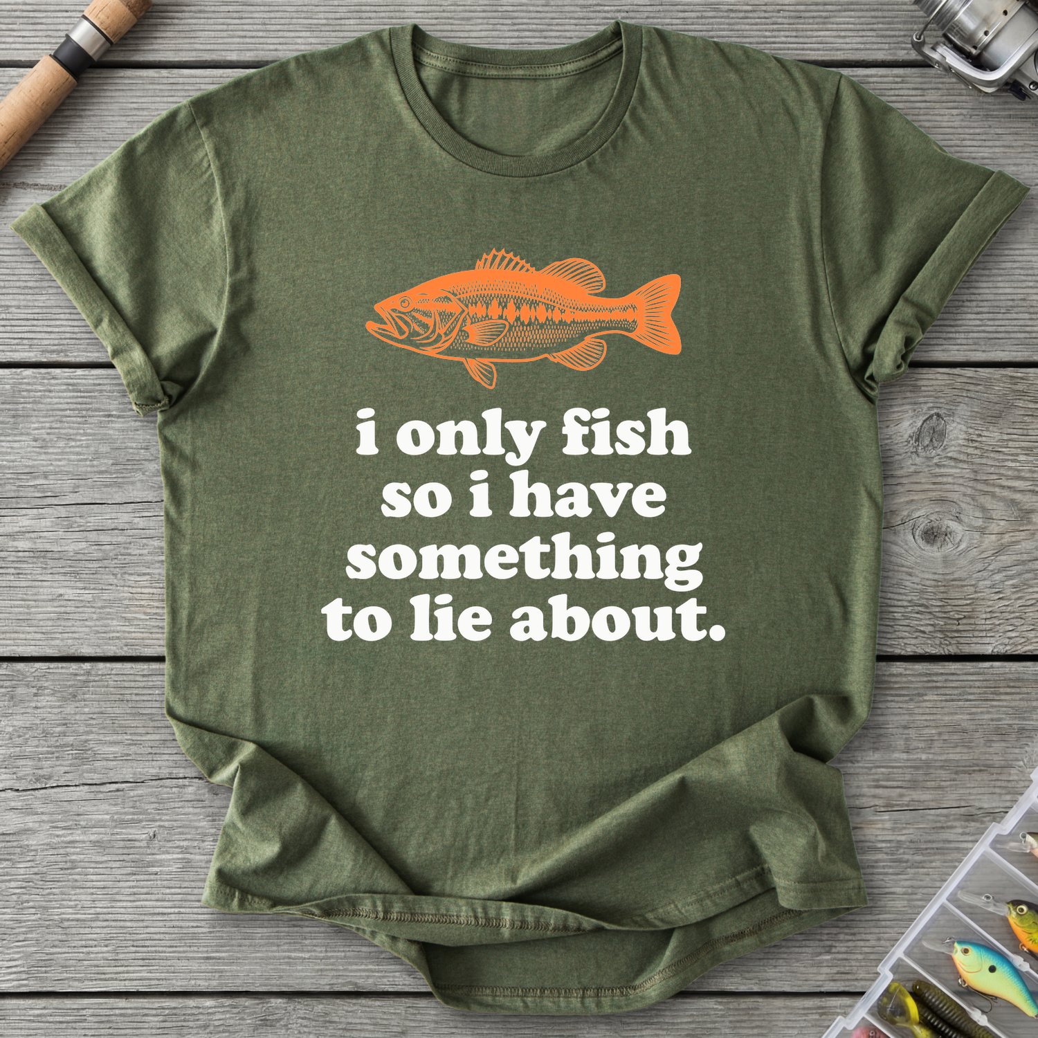 I Only Fish Dark Lie About It T-Shirt in Military Green | River Giants Club