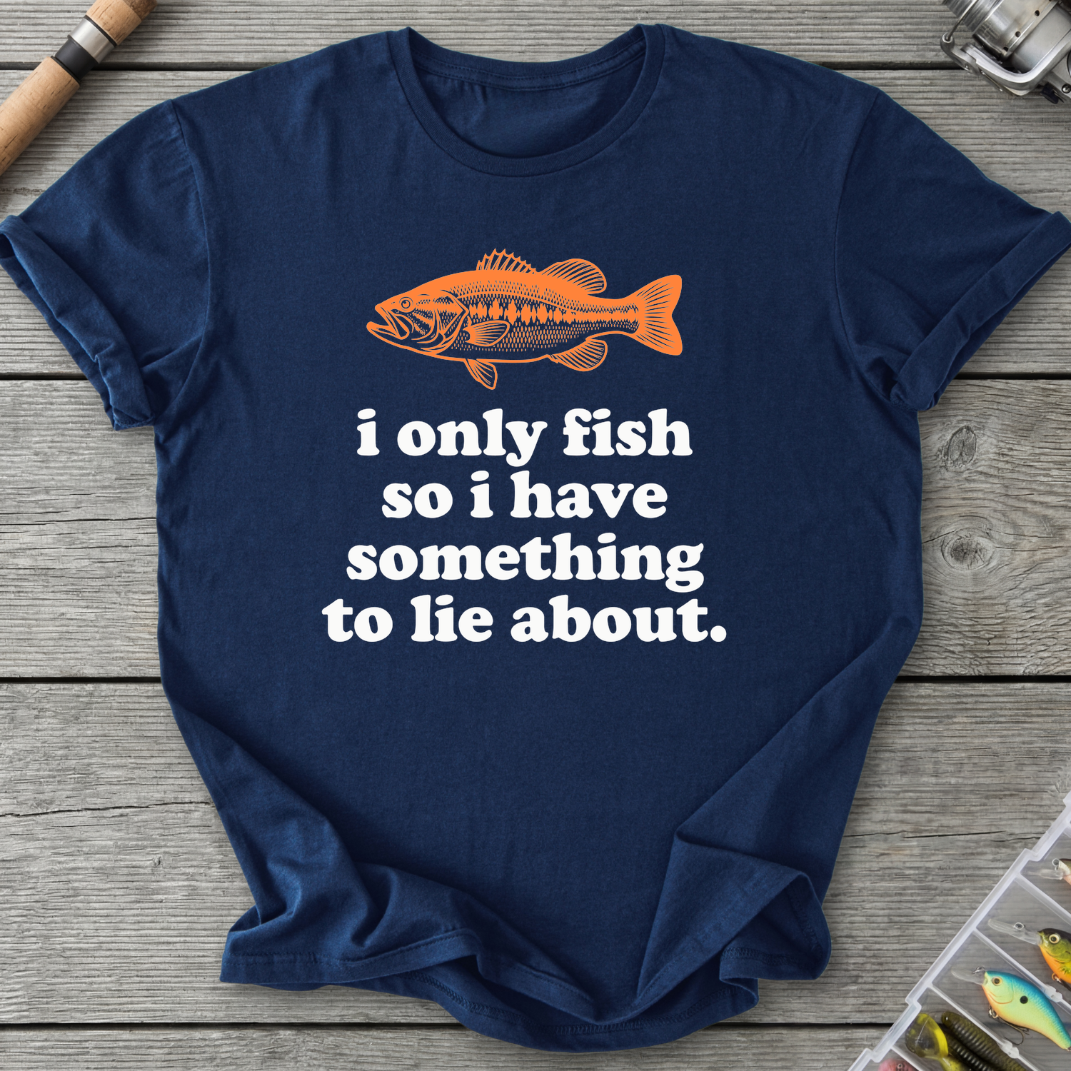 I Only Fish Dark Lie About It T-Shirt in Navy | River Giants Club
