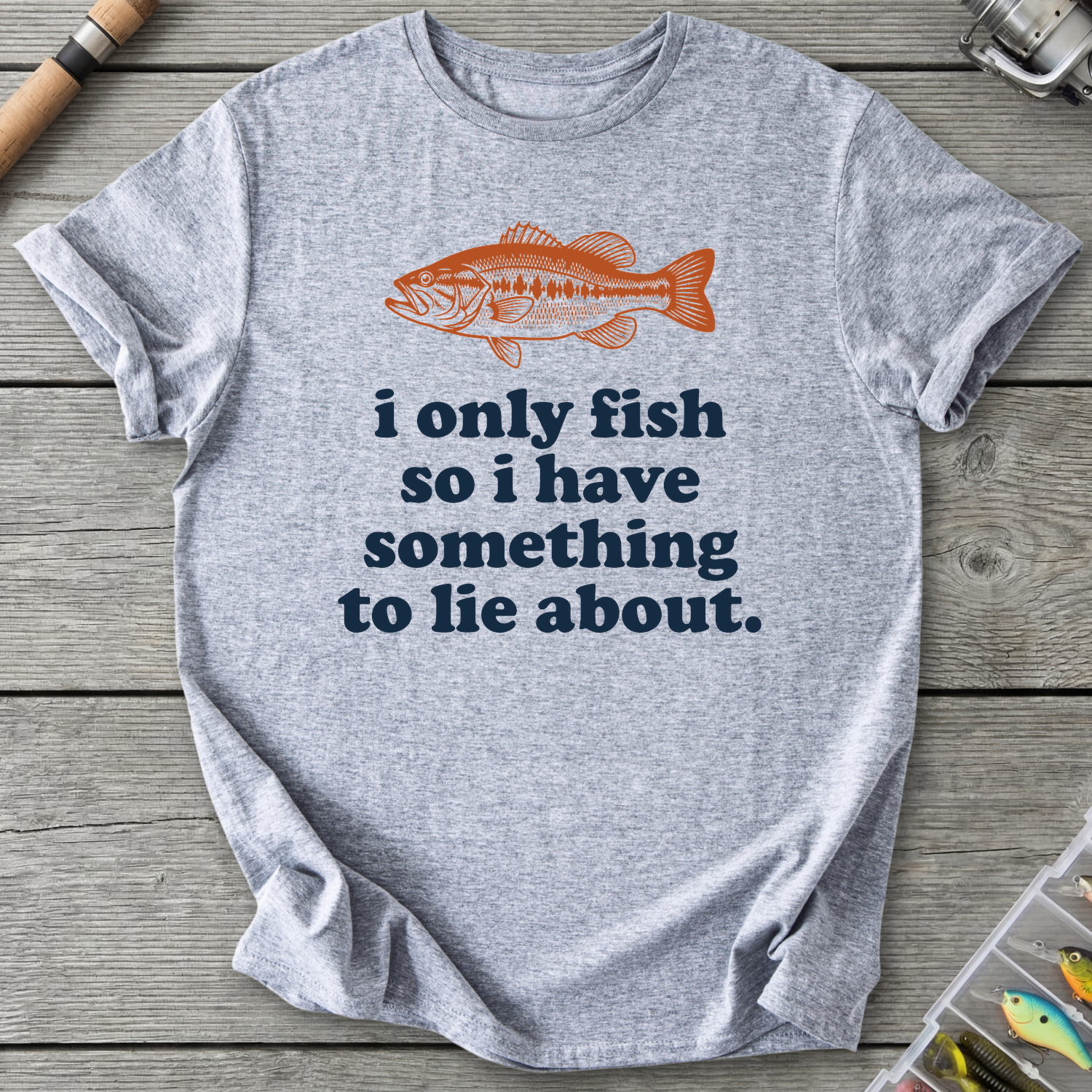 I Only Fish Dark Lie About It T-Shirt in Sport Grey | River Giants Club