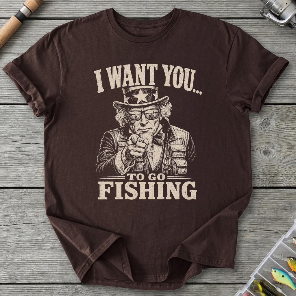 I Want You Fishing T-Shirt in Dark Chocolate | River Giants Club