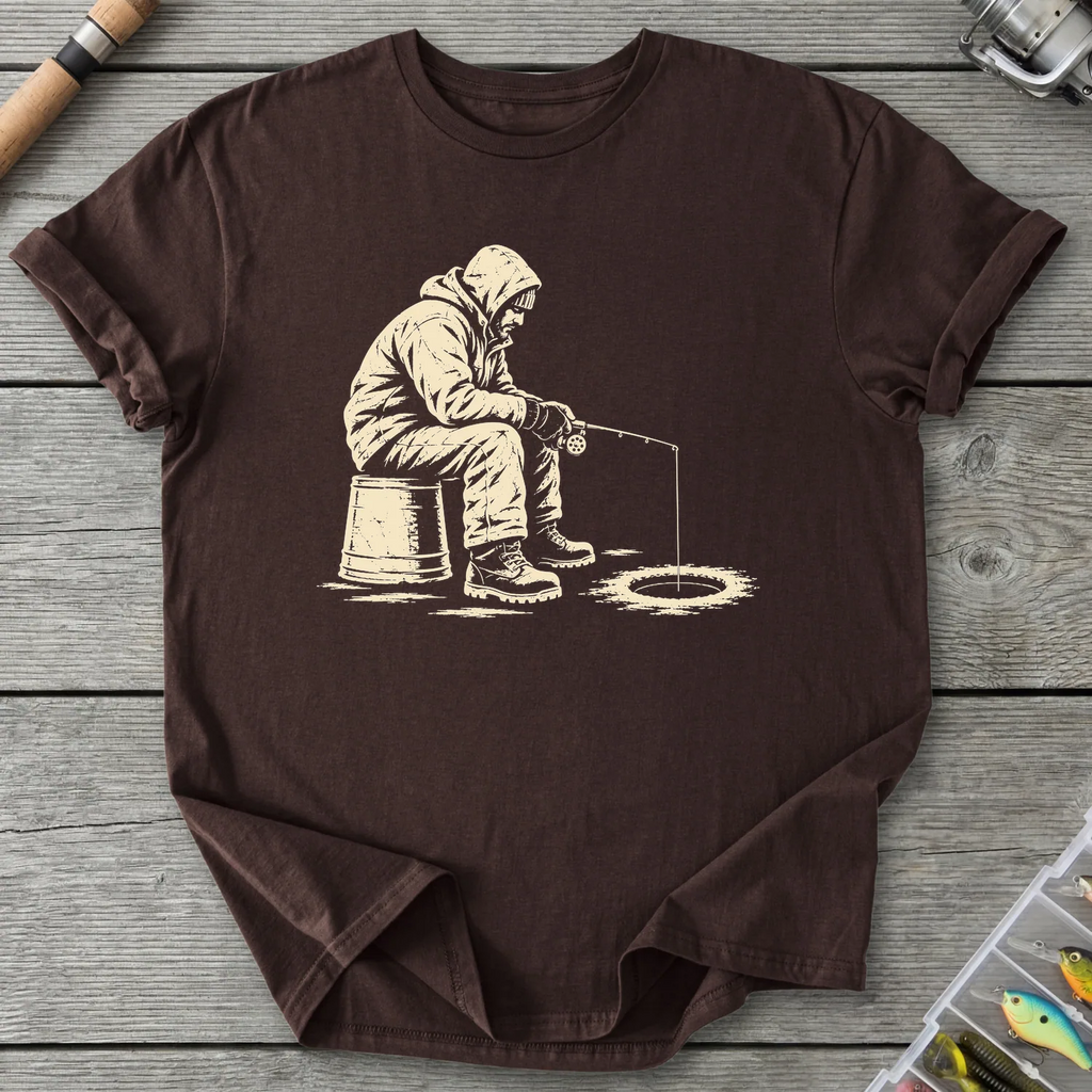 Ice Angler On Bucket T-Shirt in Dark Chocolate | River Giants Club