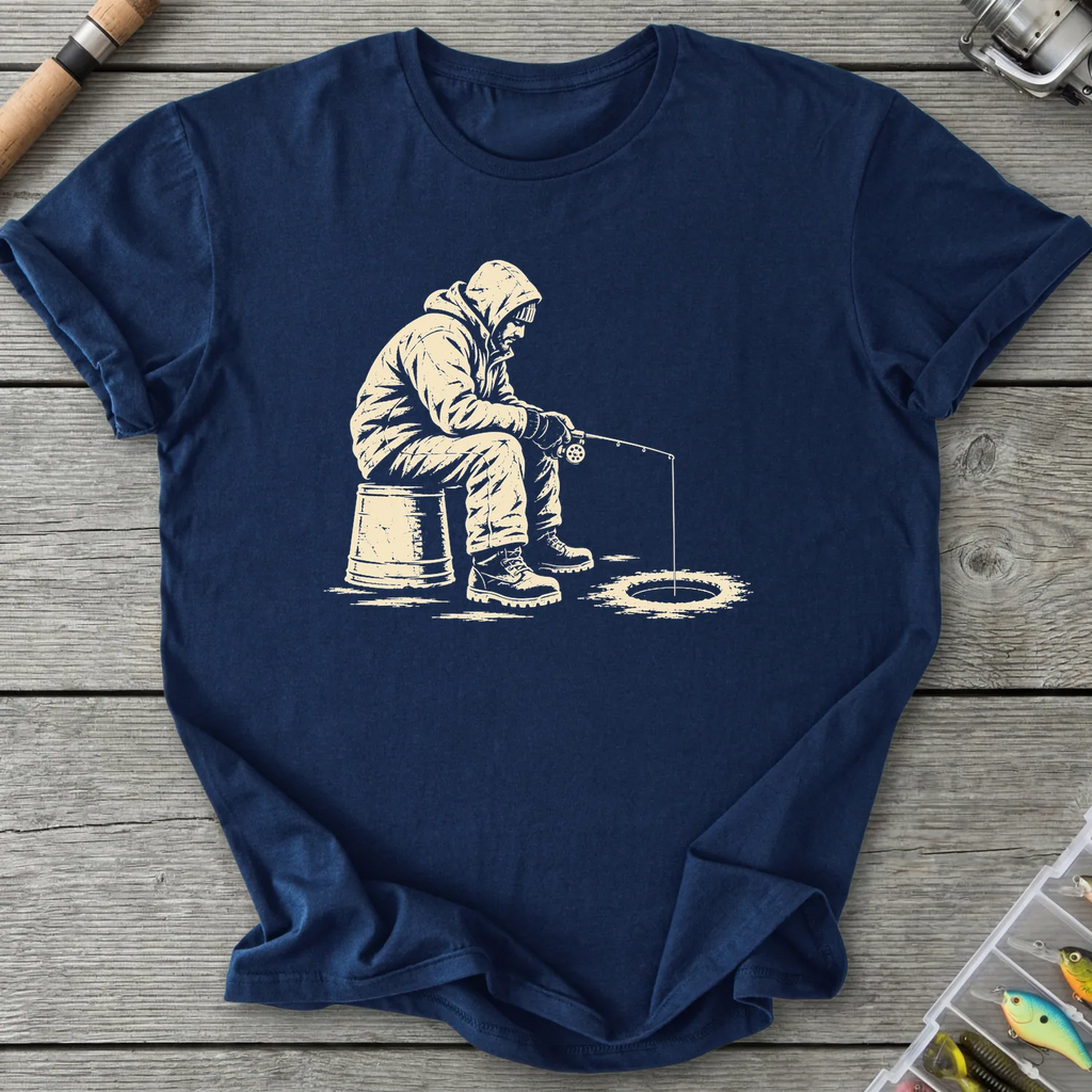 Ice Angler On Bucket T-Shirt in Navy | River Giants Club