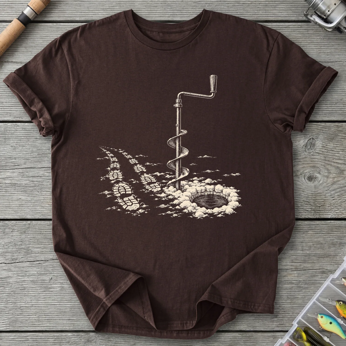 Ice Auger Bootprints T-Shirt in Dark Chocolate | River Giants Club