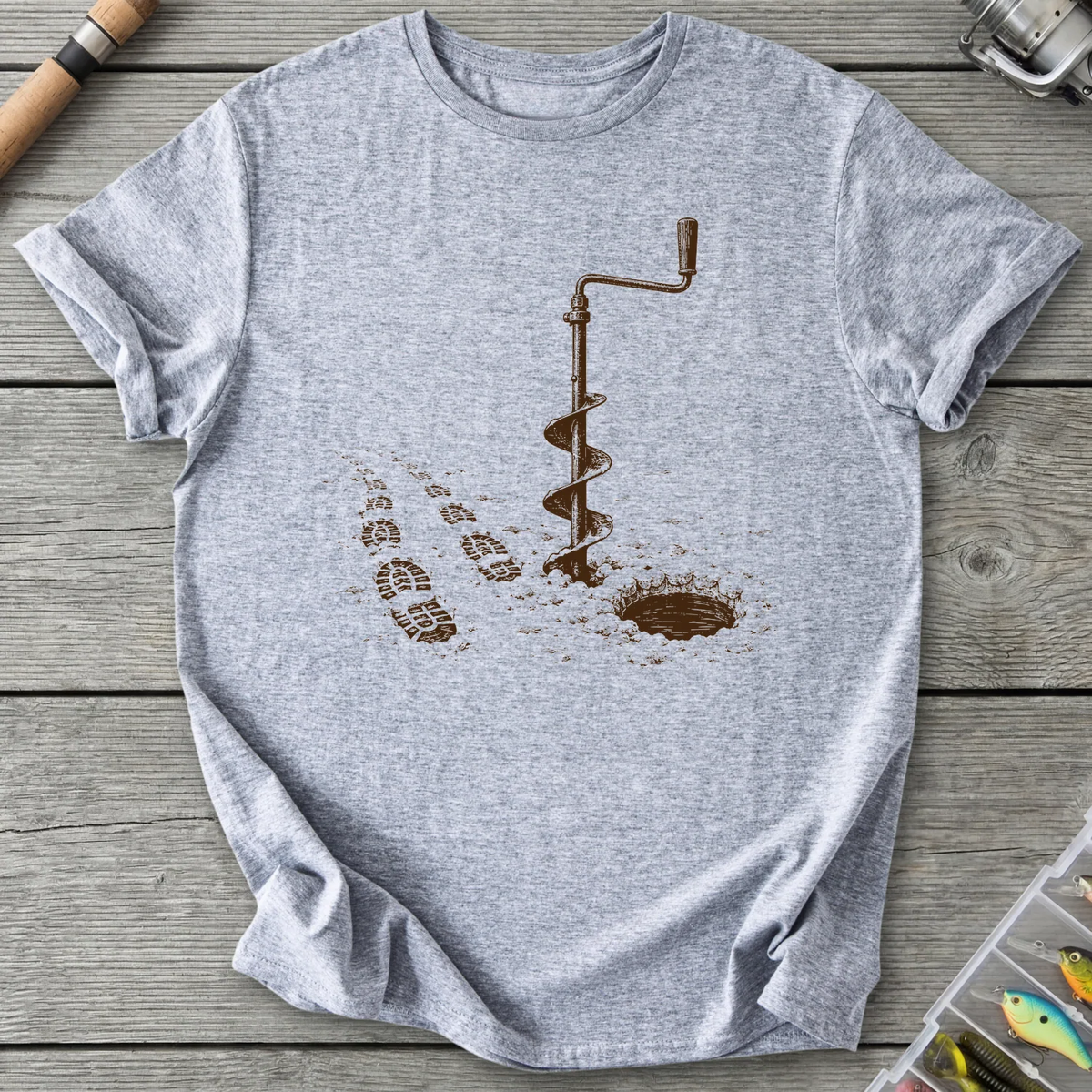 Ice Auger Bootprints T-Shirt in Sport Grey | River Giants Club