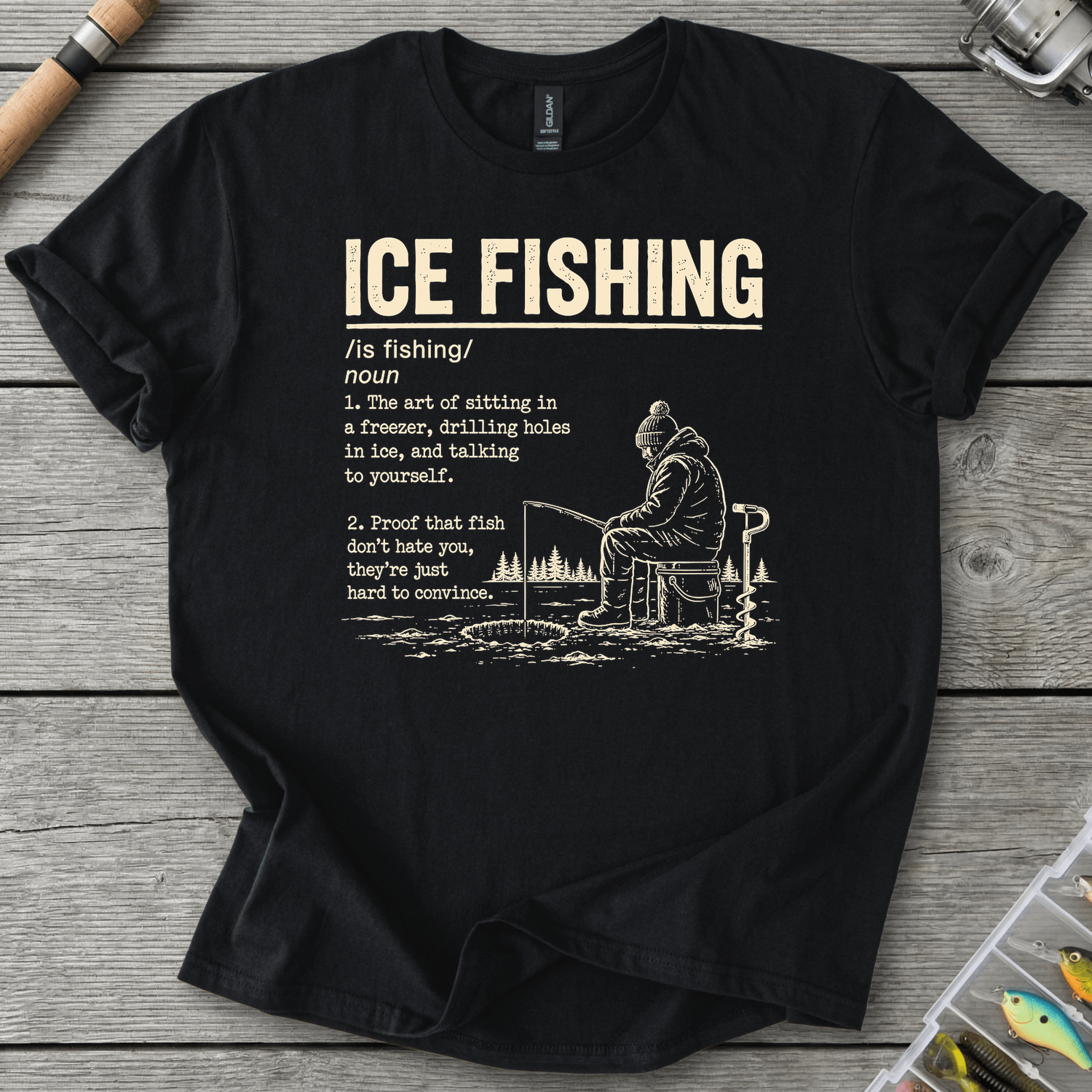Ice Fishing Dictionary Definition T-Shirt in Black | River Giants Club