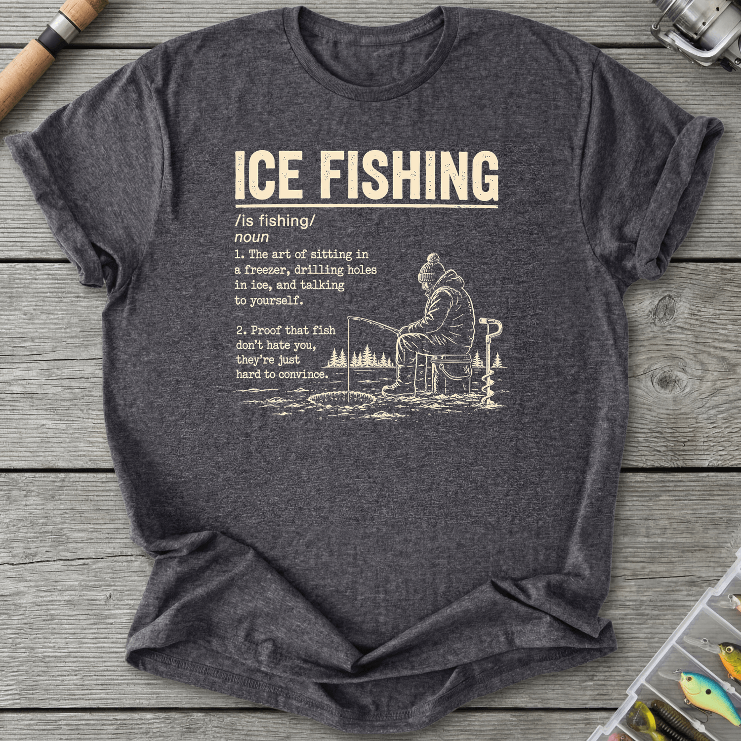 Ice Fishing Dictionary Definition T-Shirt in Dark Heather Grey | River Giants Club