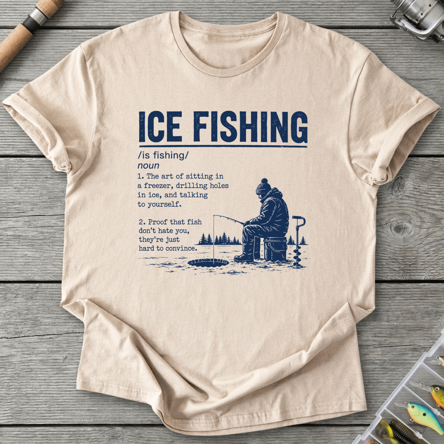 Ice Fishing Dictionary Definition T-Shirt in Sand | River Giants Club