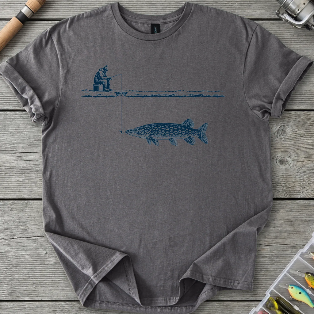 Ice Fishing Pike T-Shirt in Charcoal | River Giants Club