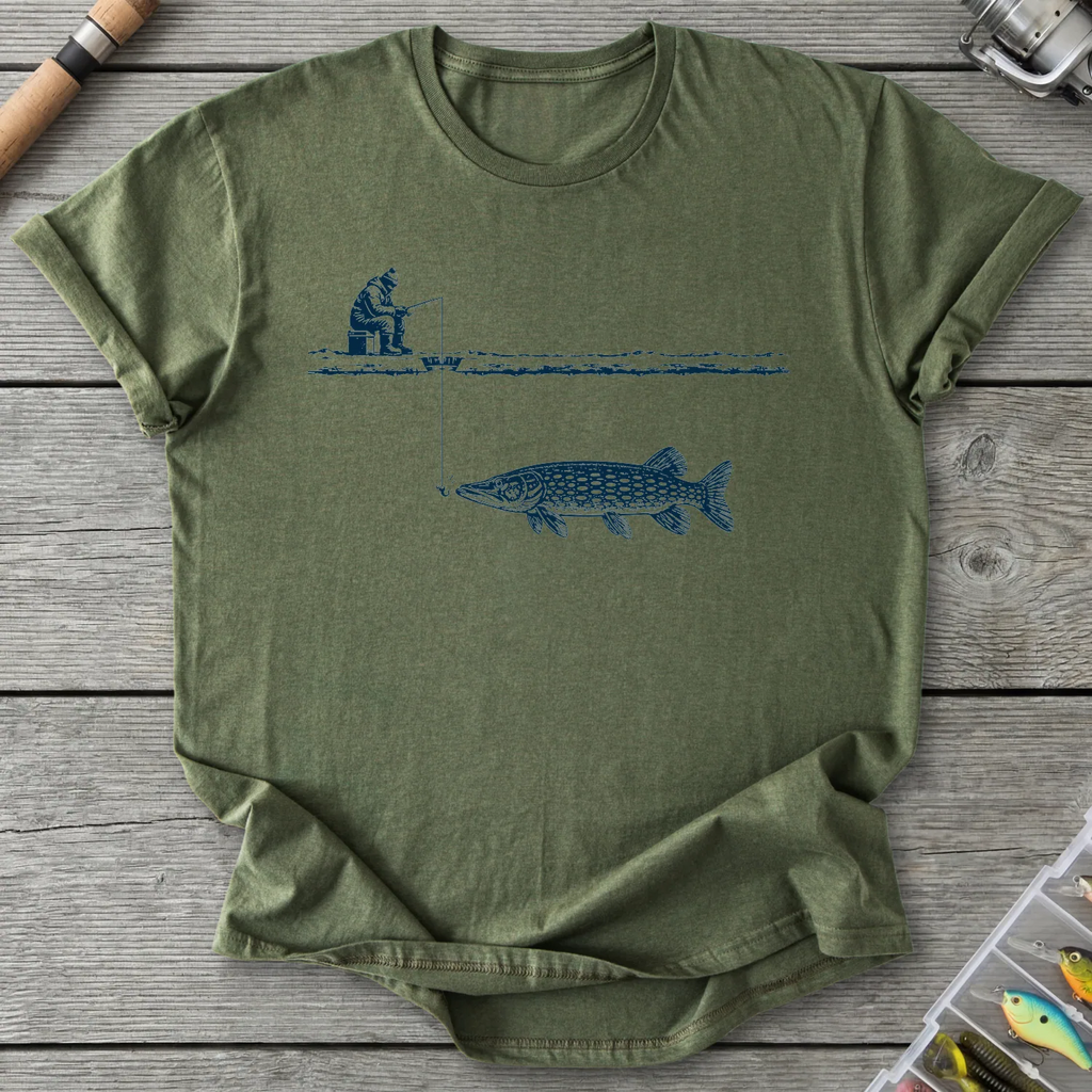 Ice Fishing Pike T-Shirt in Military Green | River Giants Club