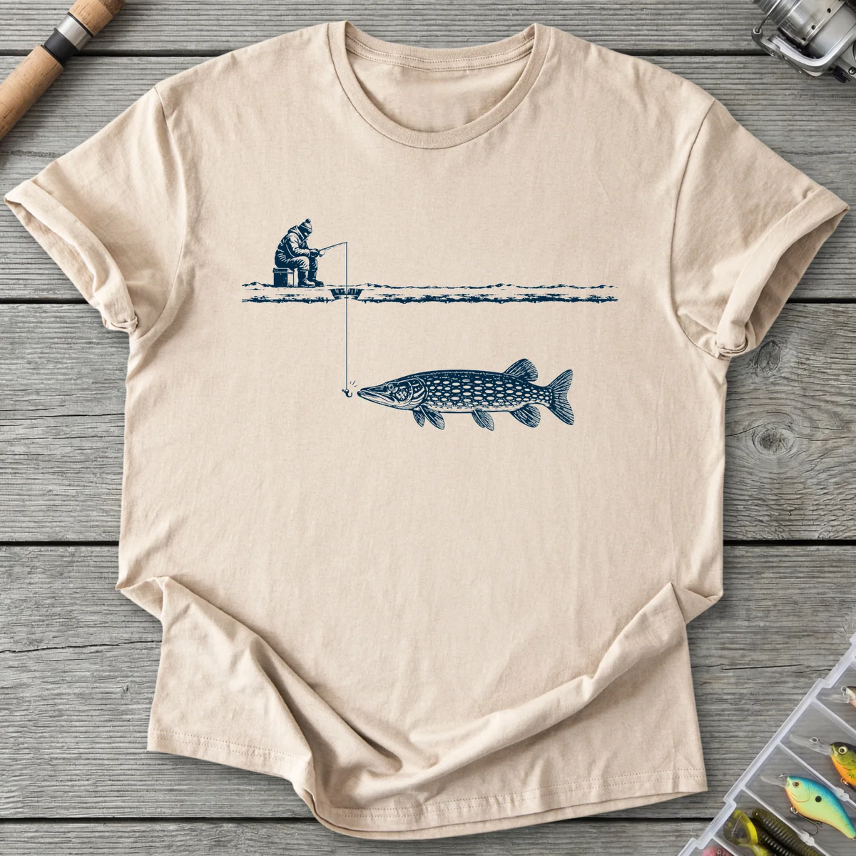 Ice Fishing Pike T-Shirt in Sand | River Giants Club