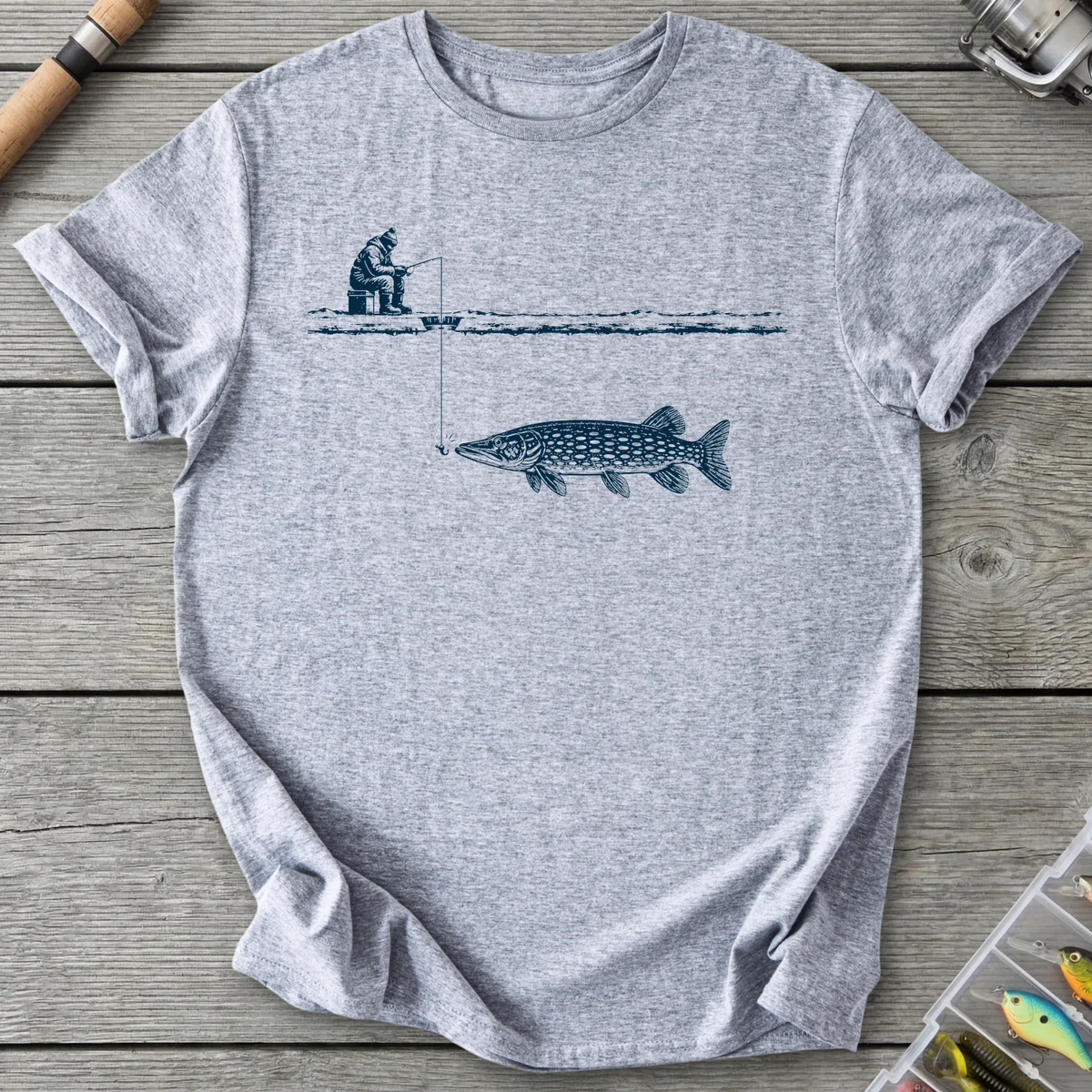 Ice Fishing Pike T-Shirt in Sport Grey | River Giants Club